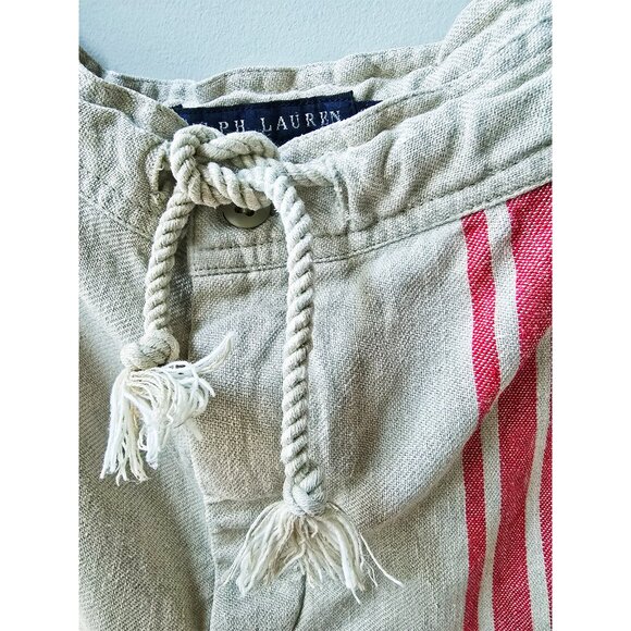 Ralph Lauren Blue Label Red Serape Striped Drawstring Wide Leg Linen Pants M 8 - Picture 2 of 6